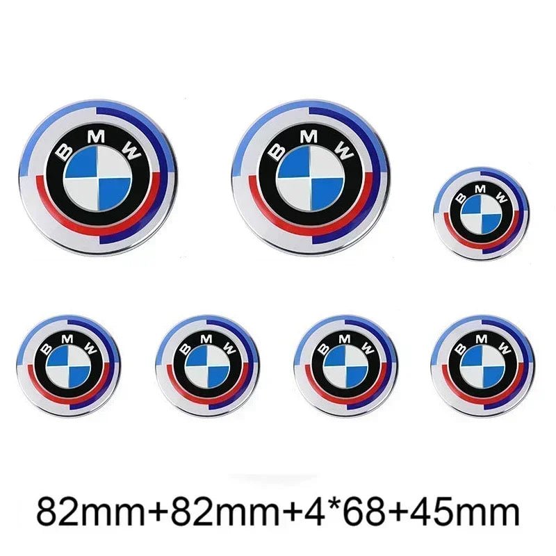 BMW 50th Anniversary Emblem Badge Set For Hood, Trunk & Wheels - DeutschMods