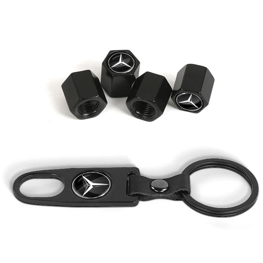 Mercedes Benz – 4Pcs Tire Valve Stem Caps & Keychain Set