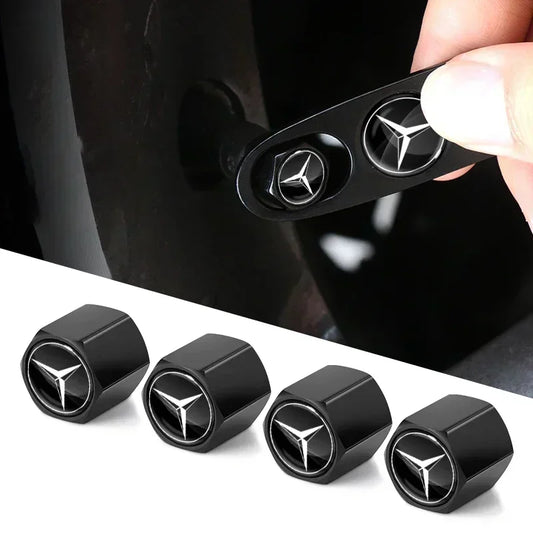 Mercedes Benz – 4Pcs Tire Valve Stem Caps & Keychain Set